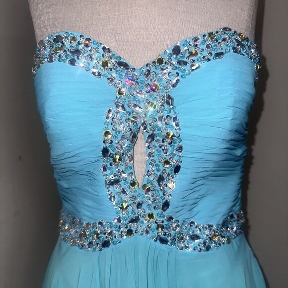Deb Dressss Prom Formal Blue Rhinestone Hand Beaded Chiffon Dress Gown Sz 4 - Picture 3 of 16